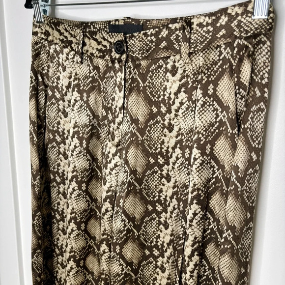 Nili Lotan Adalene Silk Dark Brown Snake Print Wide Leg Pants Size 10 - Picture 4 of 7